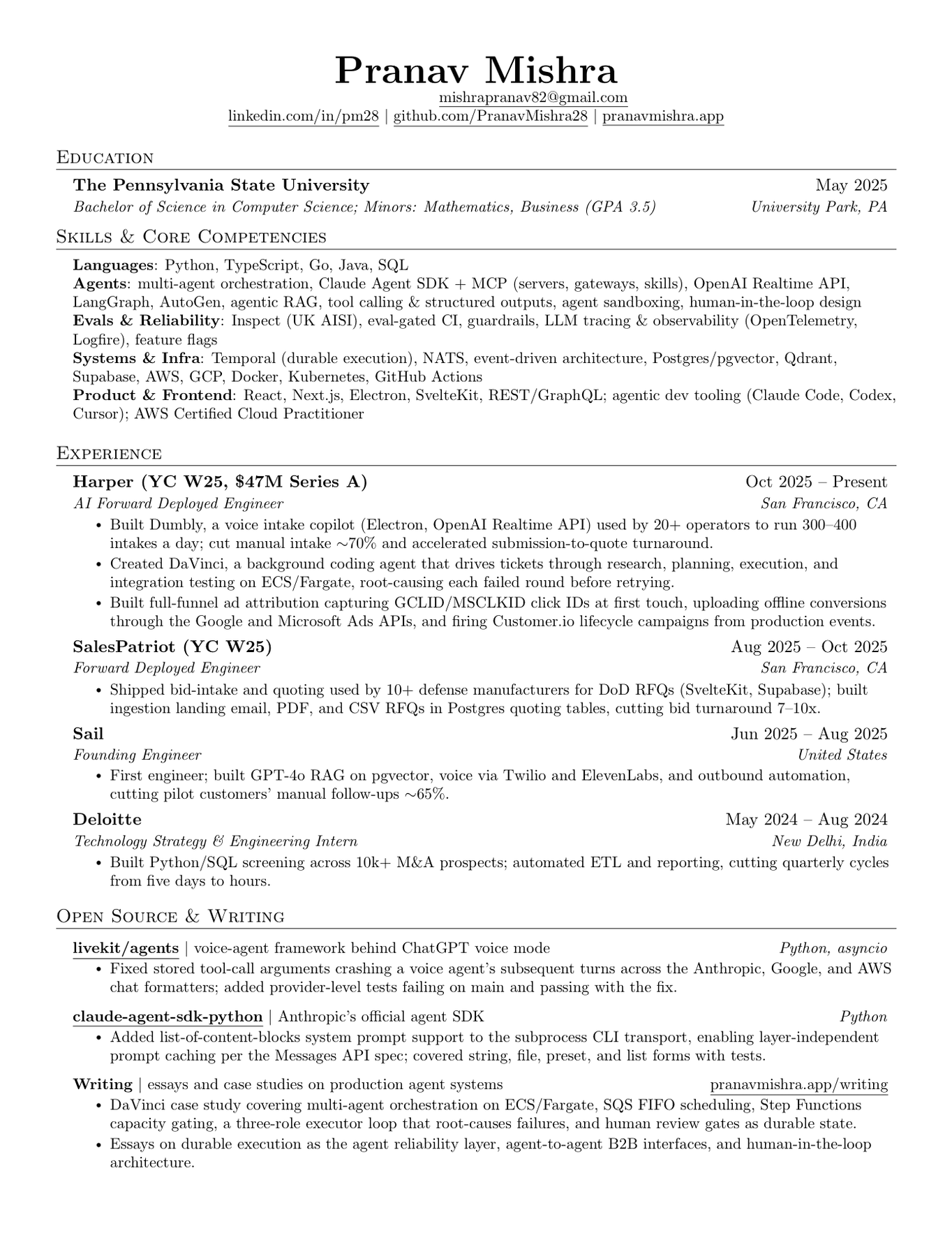 Resume of Pranav Mishra